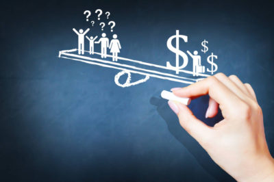 Income inequality between people concept