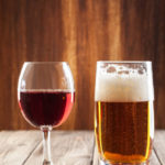 Wine glass and glass of beer